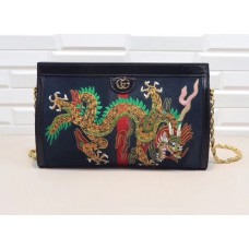 Gucci Ophidia Embroidered Medium Shoulder Bag 503876 Blue Suede 2018