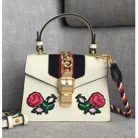 Gucci Sylvie Embroidered Mini Bag ‎470270 White Leather 2017