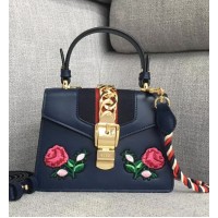Gucci Sylvie Embroidered Mini Bag ‎470270 Blue Leather 2017