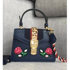 Gucci Sylvie Embroidered Mini Bag ‎470270 Blue Leather 2017