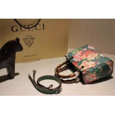 Gucci 368823 Bamboo Shopper Mini Green Blooms Top Handle Bag F/W2015
