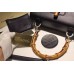 Gucci Vintage Leather Bamboo Top Handle Bag In Black With A Mini Mirror