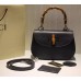 Gucci Vintage Leather Bamboo Top Handle Bag In Black With A Mini Mirror