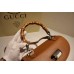 Gucci Vintage Leather Bamboo Top Handle Bag In Brown With A Mini Mirror