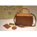 Gucci Vintage Leather Bamboo Top Handle Bag In Brown With A Mini Mirror