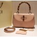 Gucci Vintage Leather Bamboo Top Handle Bag In Pink With A Mini Mirror