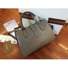 Gucci Jackie Soft Crocodile Top Handle Bag Gray