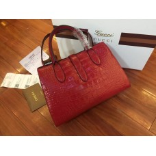 Gucci Jackie Soft Crocodile Top Handle Bag Red