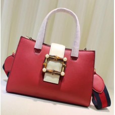 Gucci Bamboo Buckle With Pearl Top Handle Bag 453756 Red 2017