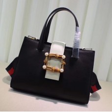 Gucci Bamboo Buckle With Pearl Top Handle Bag 453756 Black 2017