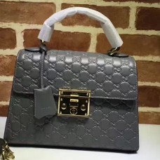 GUCCI PADLOCK SINATURE TOP HANDLE BAG 453188 GREY 2017