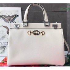 Gucci Zumi Grainy Leather Medium Top Handle Bag 564714 White 2019