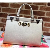 Gucci Zumi Ostrich Pattern Medium Top Handle Bag 564714 White 2019