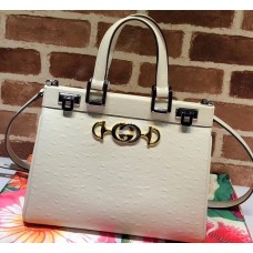Gucci Zumi Ostrich Pattern Small Top Handle Bag 569712 White 2019