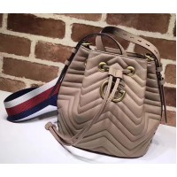 Gucci Sylvie Web Strap GG Marmont Chevron Quilted Leather Bucket Bag 476674 Nude 2017