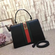 Gucci Sylvie leather top handle Medium Bag 431665 Black(KDL-722502)