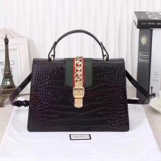 Gucci Sylvie crocodile pattern top handle bag 431665 Black(KDL-722705)