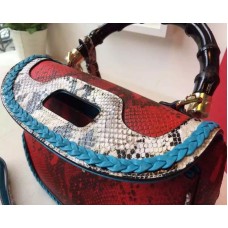 Gucci Limited Edition New Bamboo Python Top Handle Bag Red