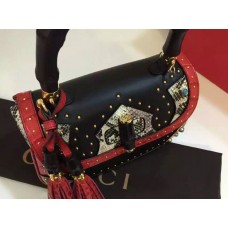 Gucci Limited Edition New Bamboo Python Top Handle Bag Black/Red