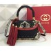 Gucci Limited Edition New Bamboo Python Top Handle Bag Black/Red