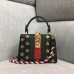 Gucci Sylvie Web Bee Star Mini Leather Bag 470270 Black 2018