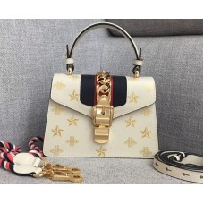 Gucci Sylvie Web Bee Star Mini Leather Bag 470270 White 2018