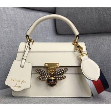 Gucci Queen Margaret Metal Bee Small Top Handle Bag 476541 Leather White 2018