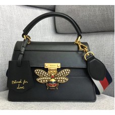 Gucci Queen Margaret Metal Bee Small Top Handle Bag 476541 Leather Black 2018