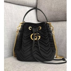 Gucci GG Marmont Quilted Velvet Bucket Top Handle Bag 476674 Black 2018