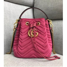 Gucci GG Marmont Quilted Velvet Bucket Top Handle Bag 476674 Pink 2018