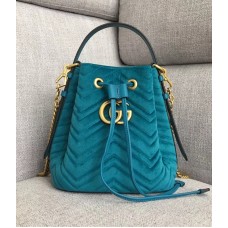 Gucci GG Marmont Quilted Velvet Bucket Top Handle Bag 476674 Blue 2018