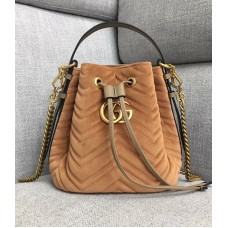 Gucci GG Marmont Quilted Velvet Bucket Top Handle Bag 476674 Beige 2018