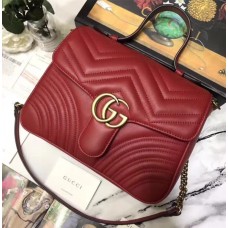 Gucci GG Marmont Small Top Handle Bag 498110 Red ‎2018