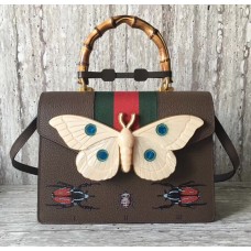 Gucci Calfskin  Moth Medium Top Handle Bag 488691 Dark Brown 2017