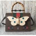 Gucci Calfskin  Moth Medium Top Handle Bag 488691 Dark Brown 2017