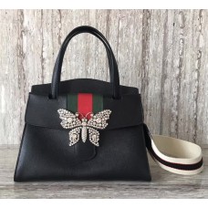 Gucci GucciTotem Medium Top Handle Bag With Crystals Butterfly 505342 Black 2018