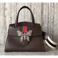 Gucci GucciTotem Medium Top Handle Bag With Crystals Butterfly 505342 Brown 2018