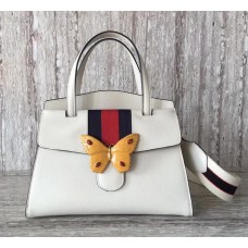 Gucci GucciTotem Medium Top Handle Bag With Enameled Butterfly 505342 White 2018