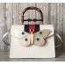 Gucci Web Moth Ostrich Pattern Medium Top Handle Bag 488691 White 2018