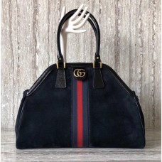 Gucci GG Tote Bag 501015 Web Suede Navy Blue Spring 2018