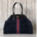 Gucci GG Tote Bag 501015 Web Suede Navy Blue Spring 2018