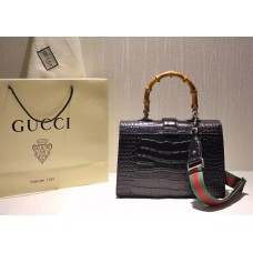 Gucci Croco Pattern Dionysus Leather Top Handle Bag 401818 Black 2015/2016