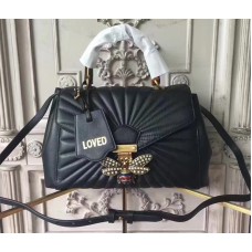 Gucci Margaret Quilted Leather Metal Bee Detail Top Handle Bag 476531 Black 2017