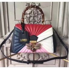 Gucci Margaret Quilted Leather Metal Bee Detail Top Handle Bag 476531 Red/Pink 2017