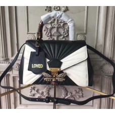 Gucci Margaret Quilted Leather Metal Bee Detail Top Handle Bag 476531 White/Black  2017