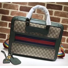 Gucci GG Supreme Briefcase Bag With Rainbow Strap 484663 Green 2017