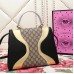 Gucci GG Supreme  And Leather Top Handle Bag 476435 Black/Gold 2017