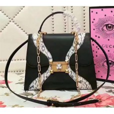 Gucci GG Supreme  And Leather Top Handle Bag 476435 Black/Snakeskin 2017