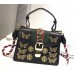 Gucci Sylvie Metal Animal Insects Studs Leather Top Handle Mini Bag 470270 Black 2017