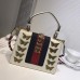 Gucci Sylvie Metal Animal Insects Studs Leather Top Handle Mini Bag 470270 White 2017